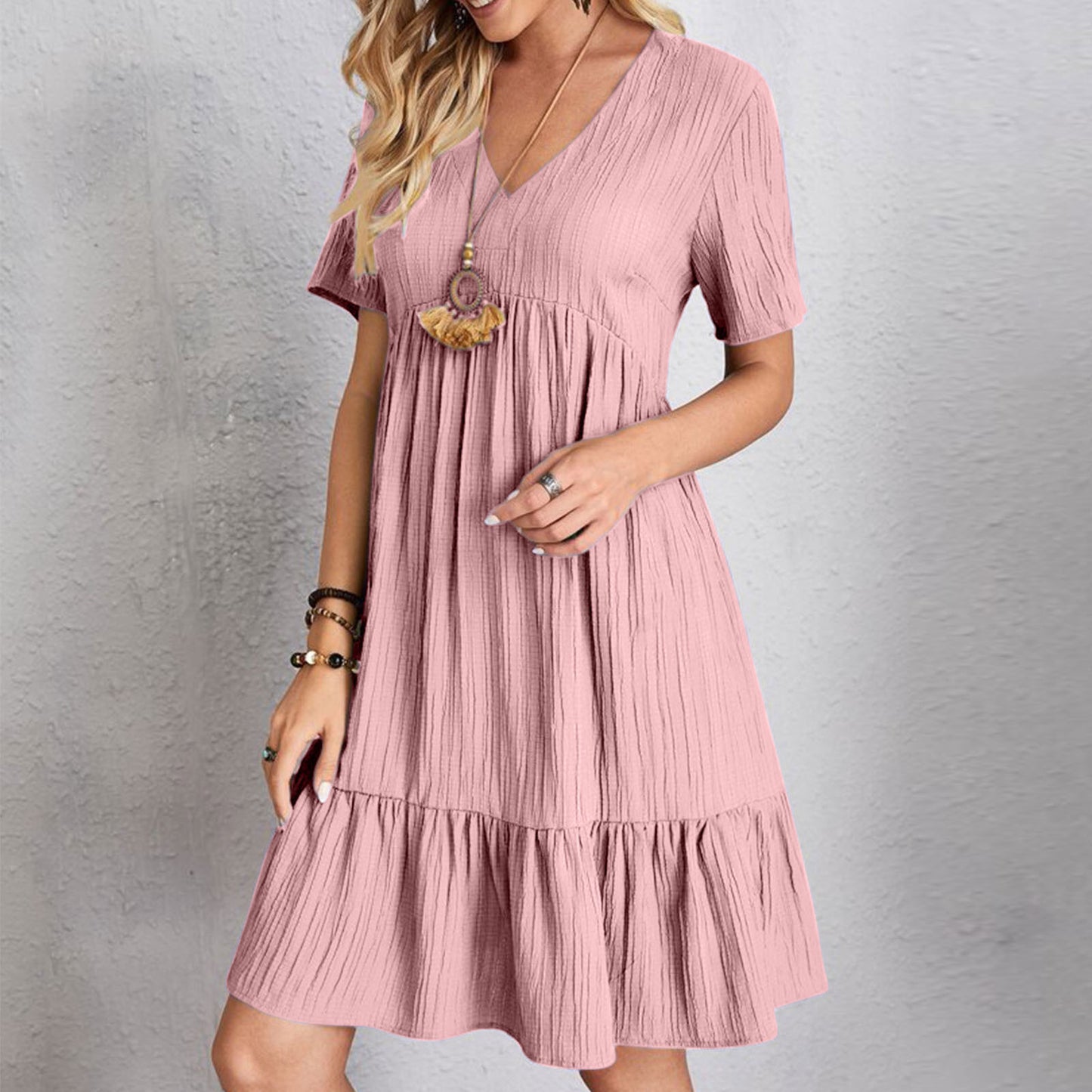 Womens V-Neck Floral Hem Casual Dress