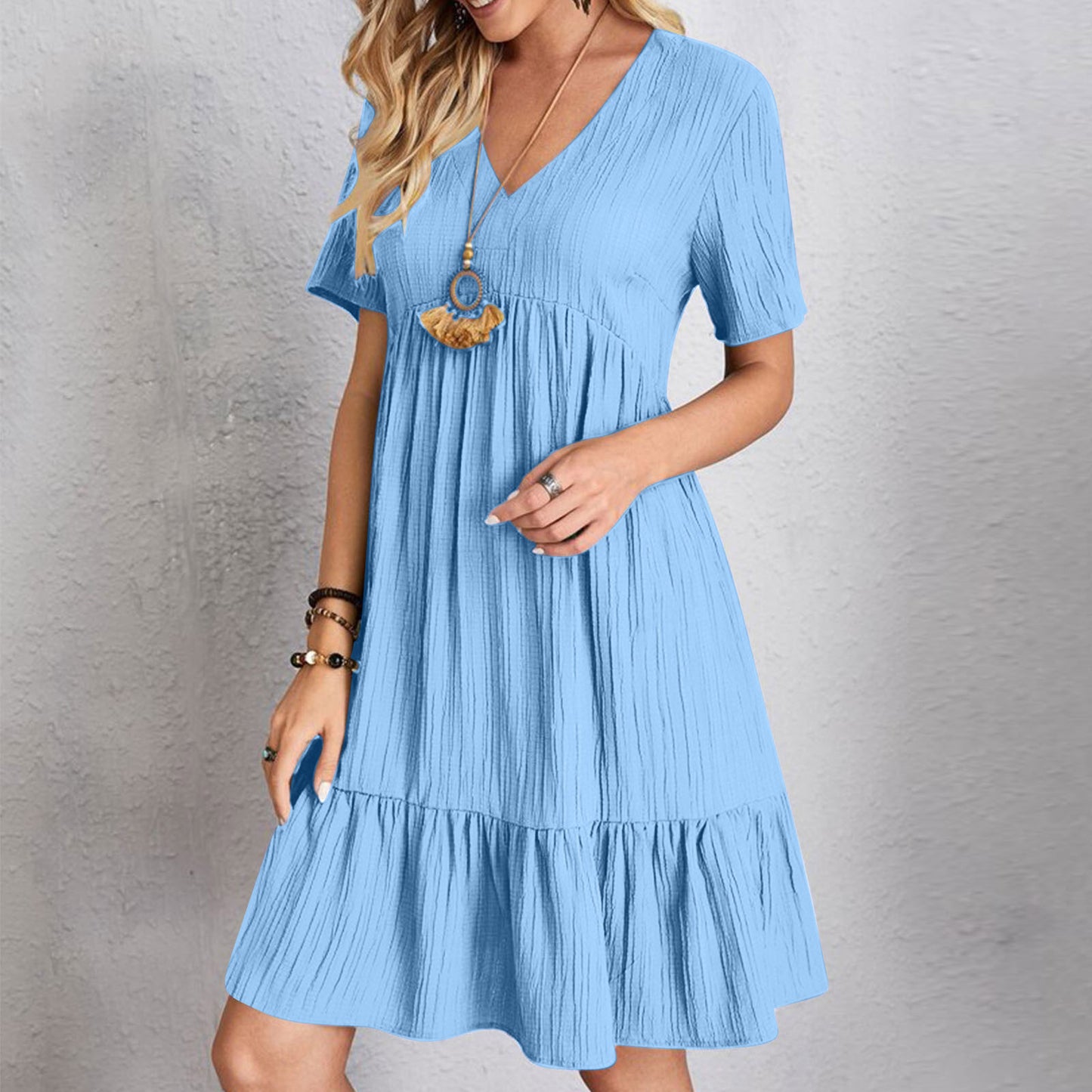 Womens V-Neck Floral Hem Casual Dress