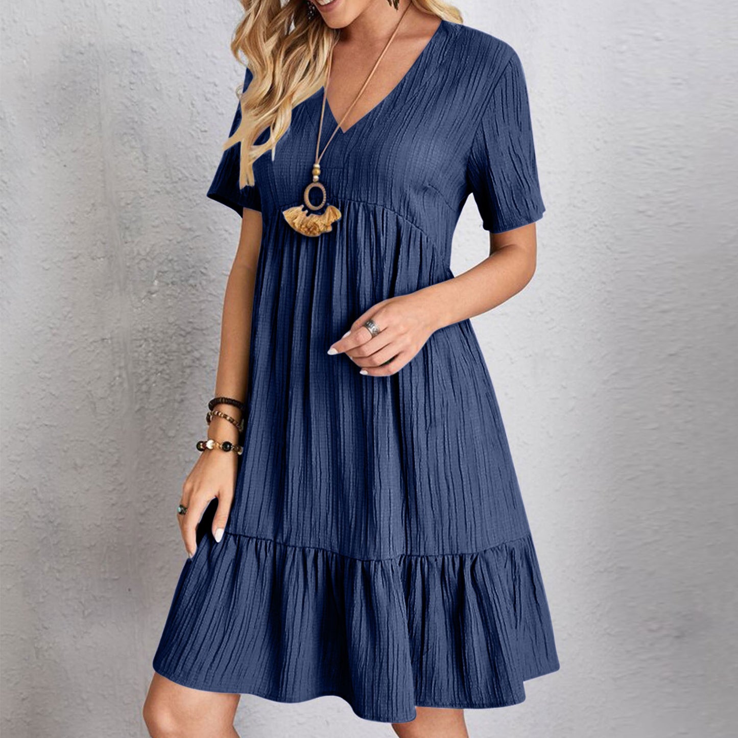 Womens V-Neck Floral Hem Casual Dress
