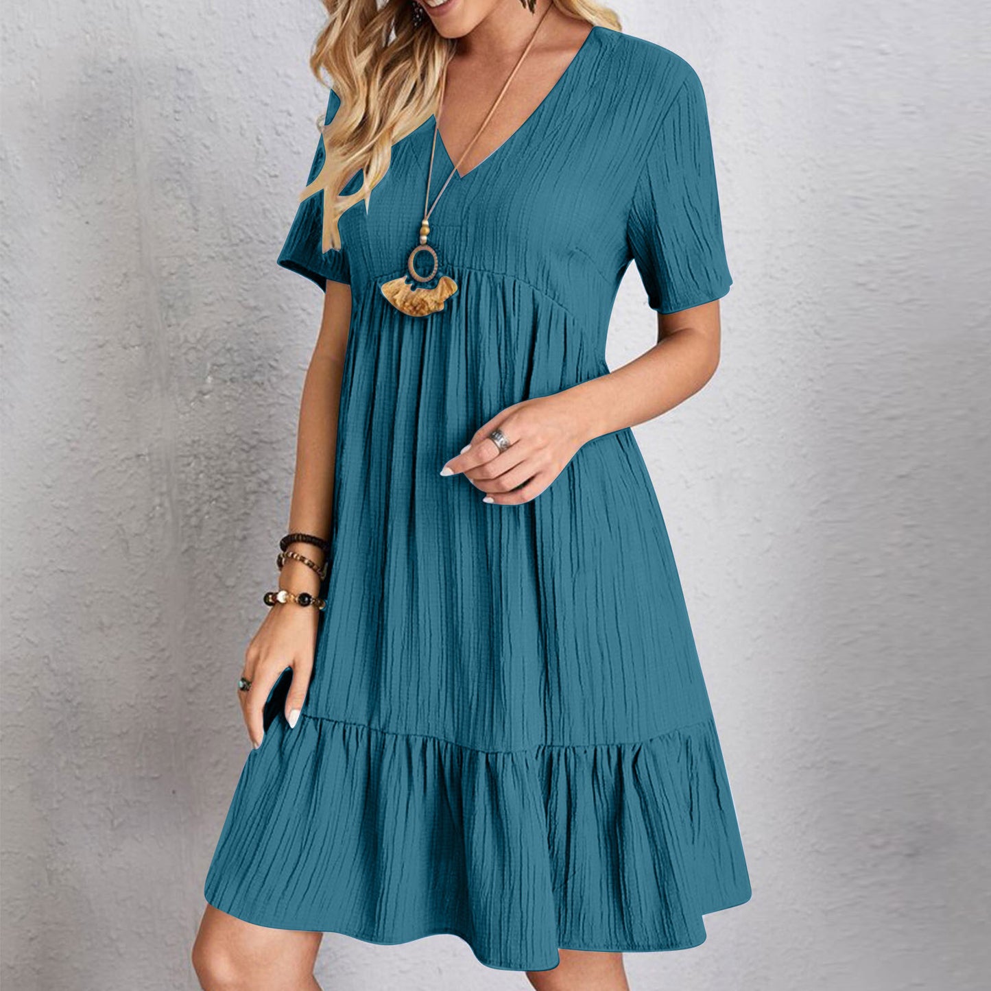 Womens V-Neck Floral Hem Casual Dress