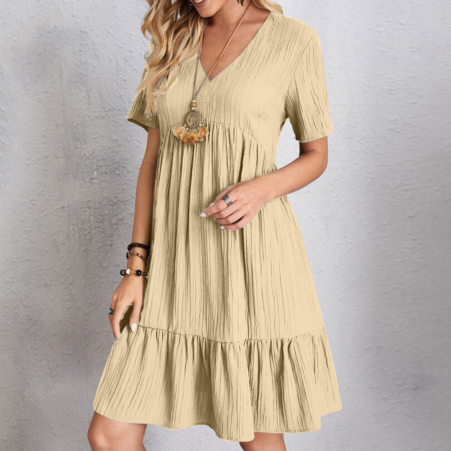 Womens V-Neck Floral Hem Casual Dress