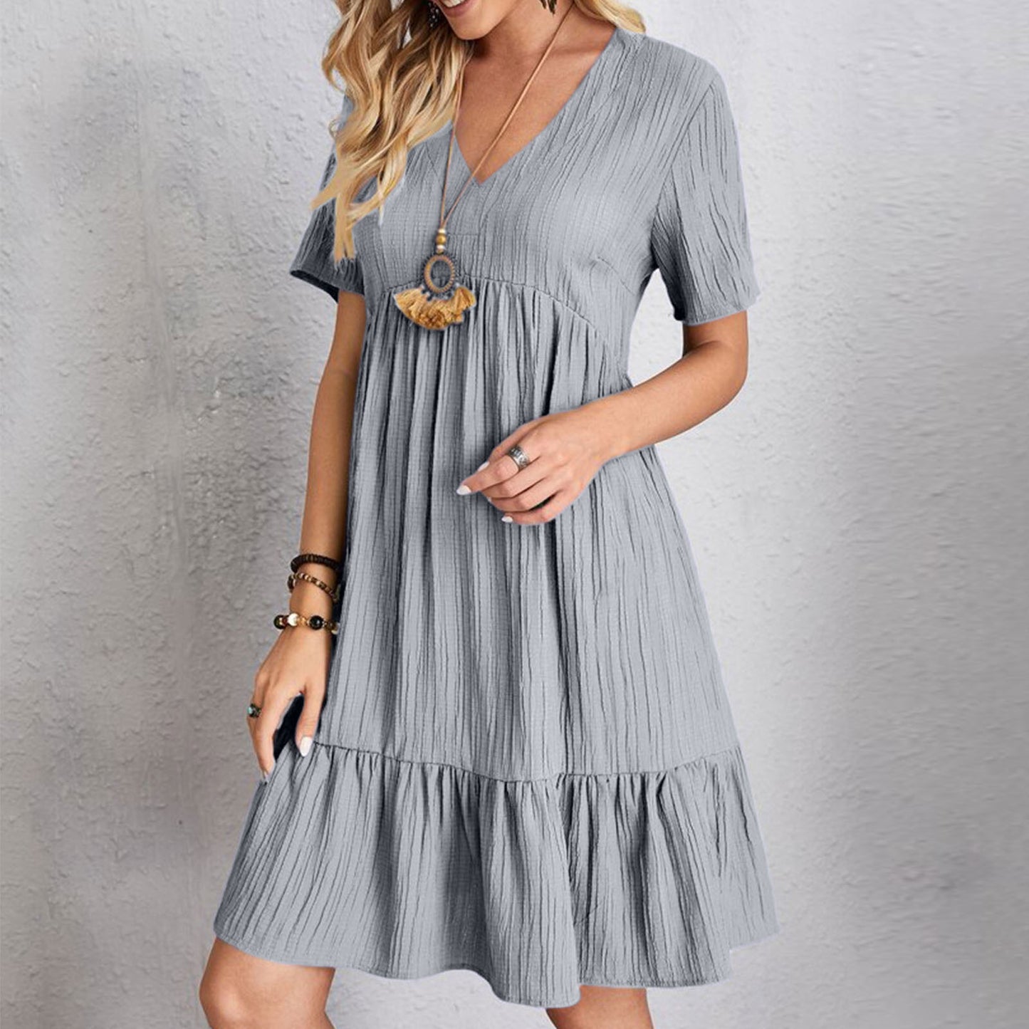 Womens V-Neck Floral Hem Casual Dress
