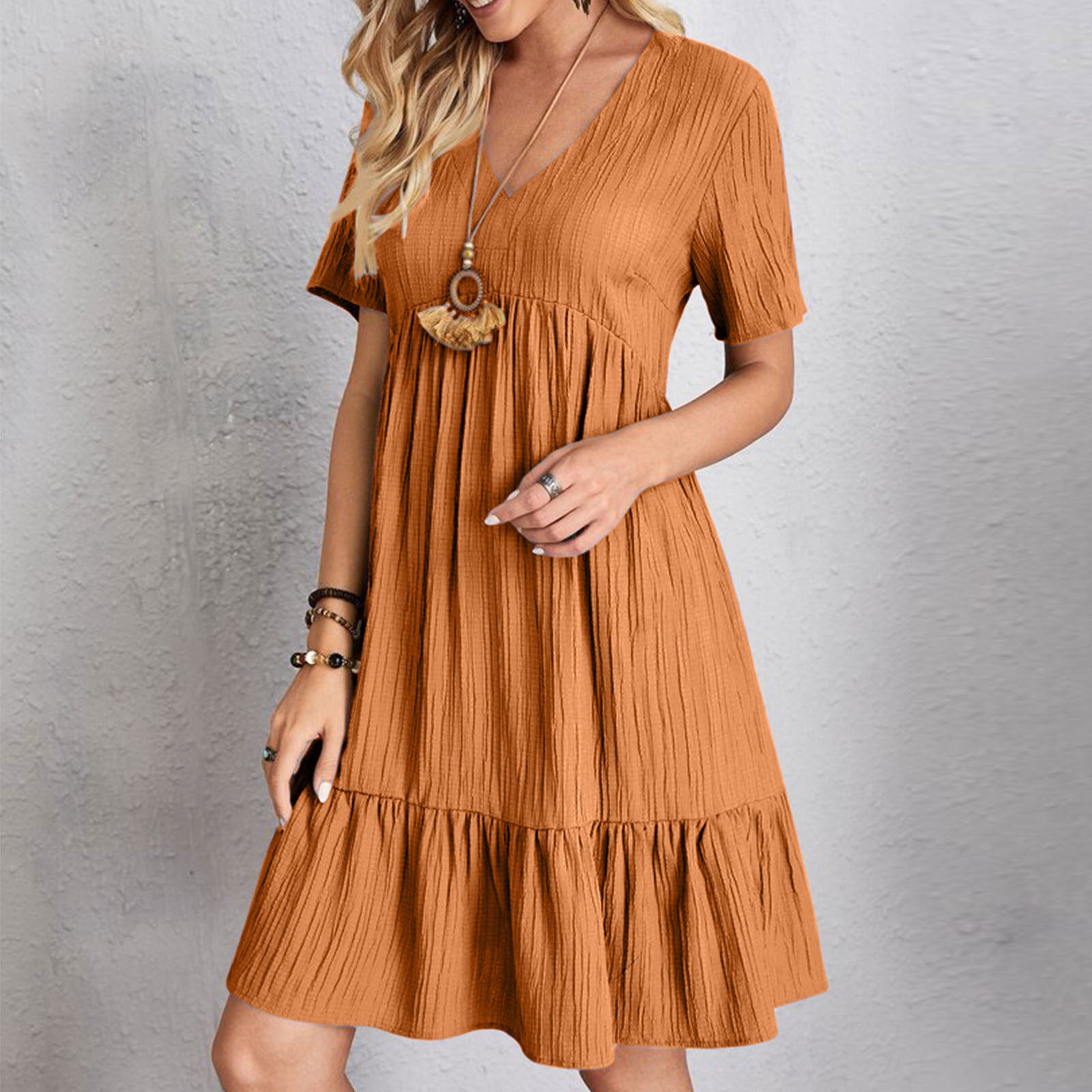 Womens V-Neck Floral Hem Casual Dress