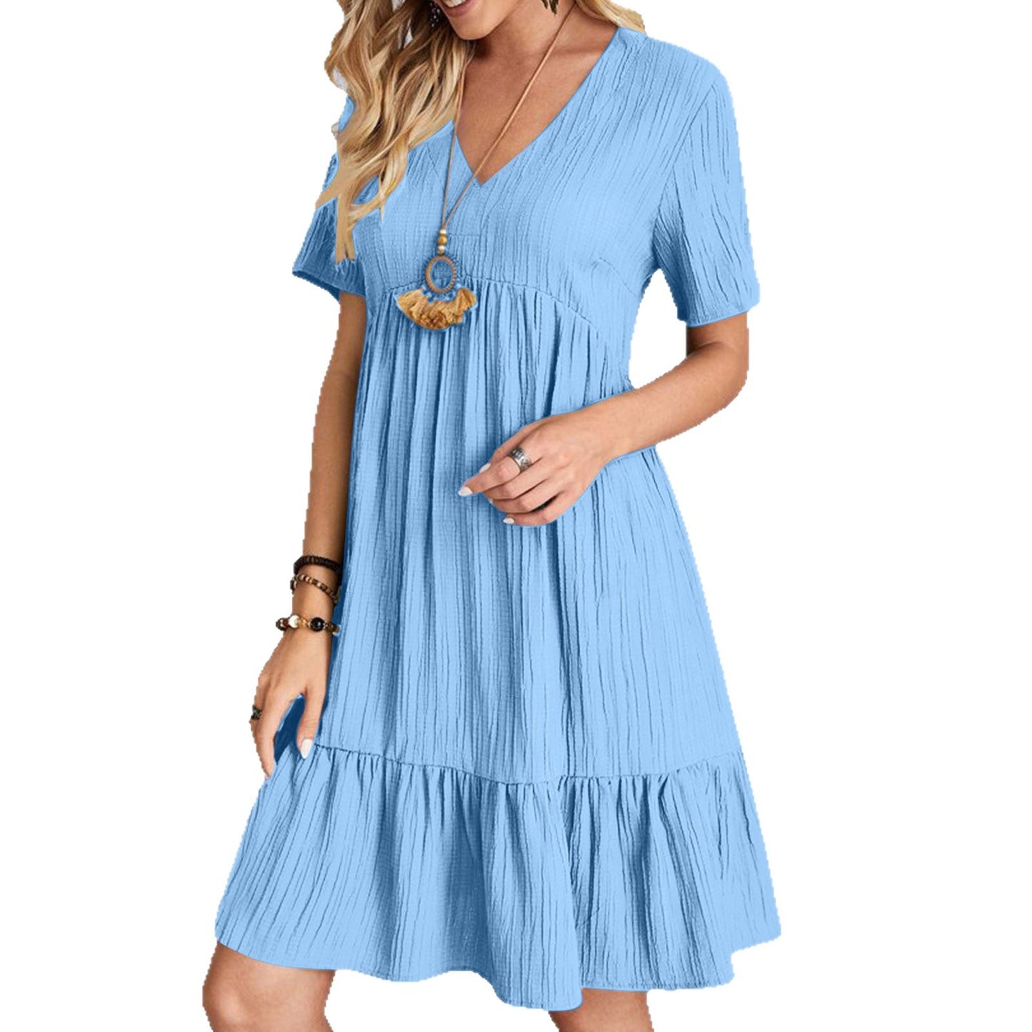 Womens V-Neck Floral Hem Casual Dress