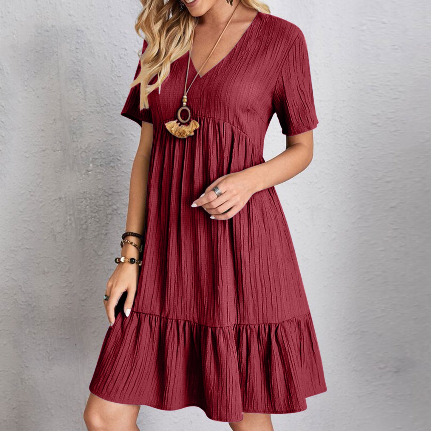 Womens V-Neck Floral Hem Casual Dress