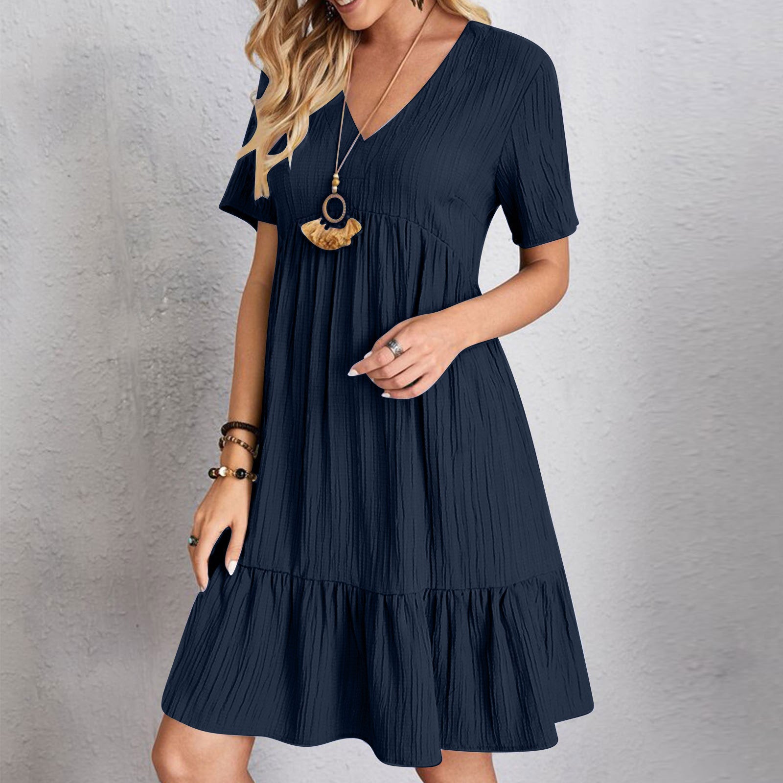 Womens V-Neck Floral Hem Casual Dress