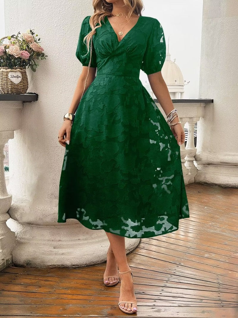Womens V-Neck High-Waist Floral Dress