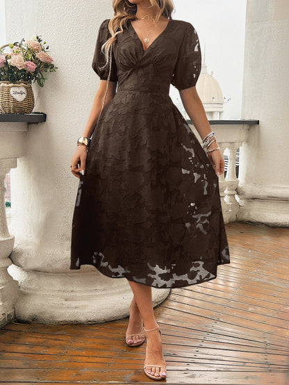 Womens V-Neck High-Waist Floral Dress