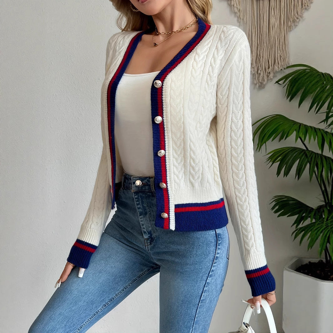 Womens V-Neck Knitted Cardigan