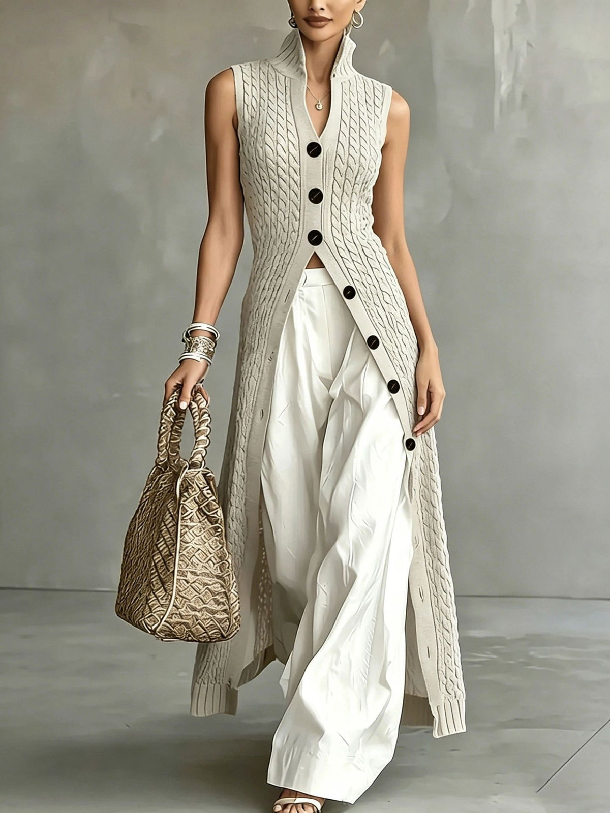 Womens V-Neck Knitted Dress with Spaghetti Straps