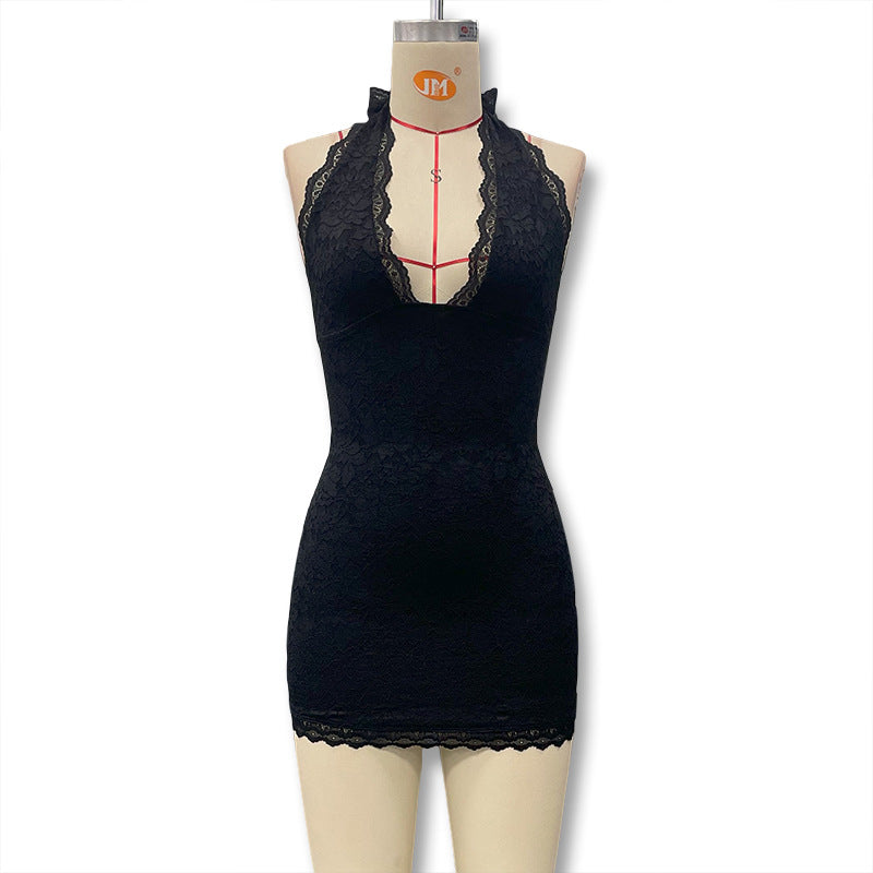 Womens V-Neck Lace Back Bodycon Dress