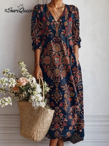 Womens V-Neck Long Sleeve Dress