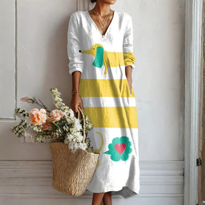 Womens V-Neck Long Sleeve Dress