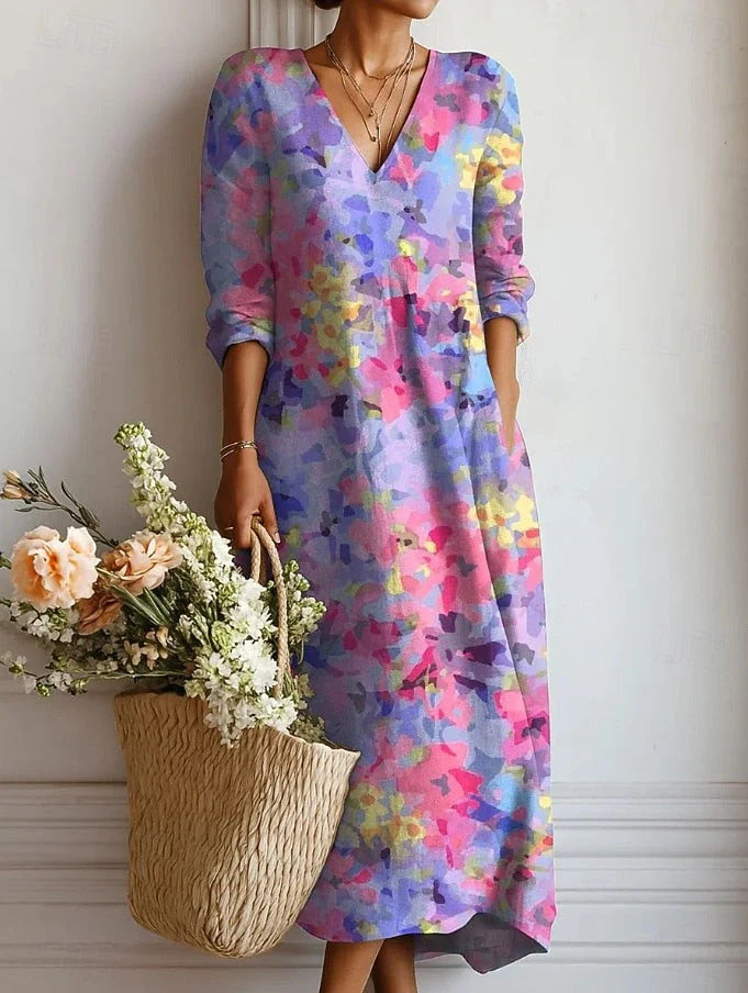 Womens V-Neck Long Sleeve Dress