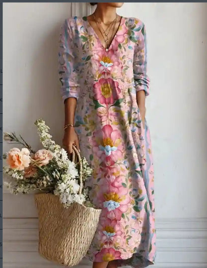 Womens V-Neck Long Sleeve Dress