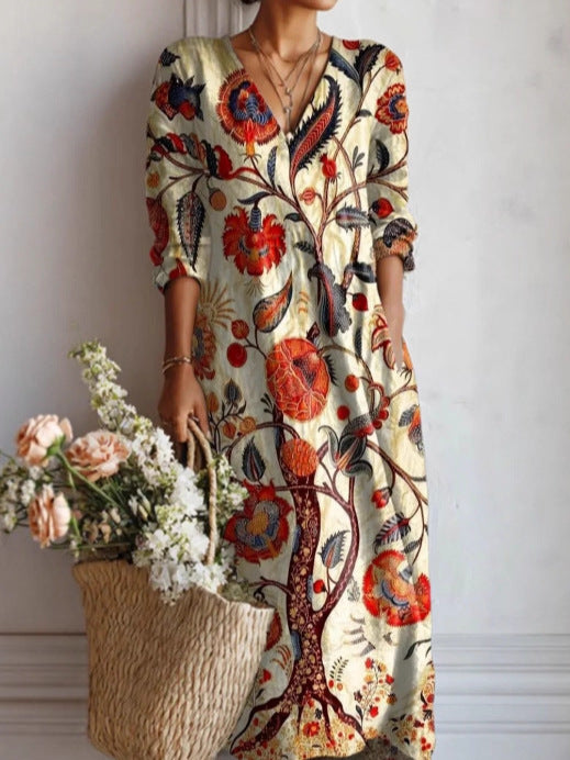 Womens V-Neck Long Sleeve Dress