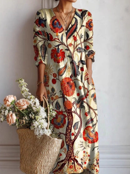 Womens V-Neck Long Sleeve Dress