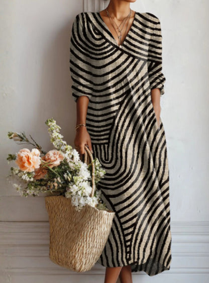 Womens V-Neck Long Sleeve Dress