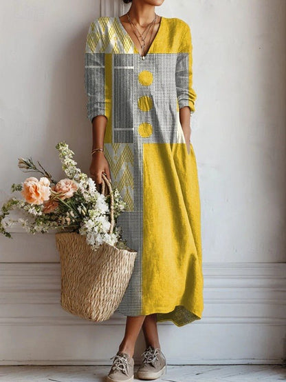 Womens V-Neck Long Sleeve Dress