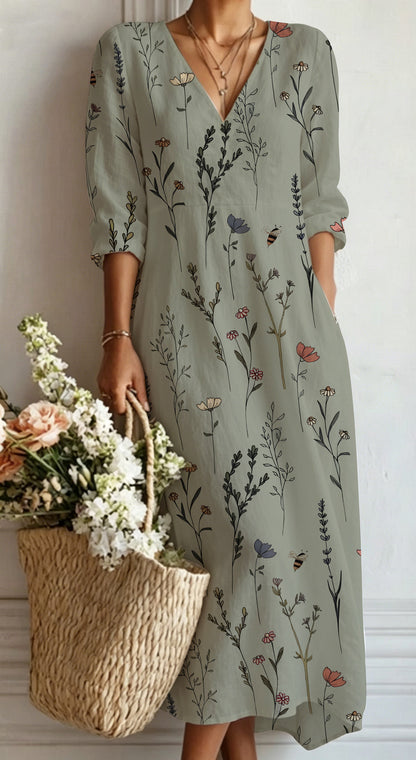 Womens V-Neck Long Sleeve Dress