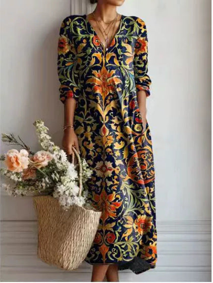 Womens V-Neck Long Sleeve Dress