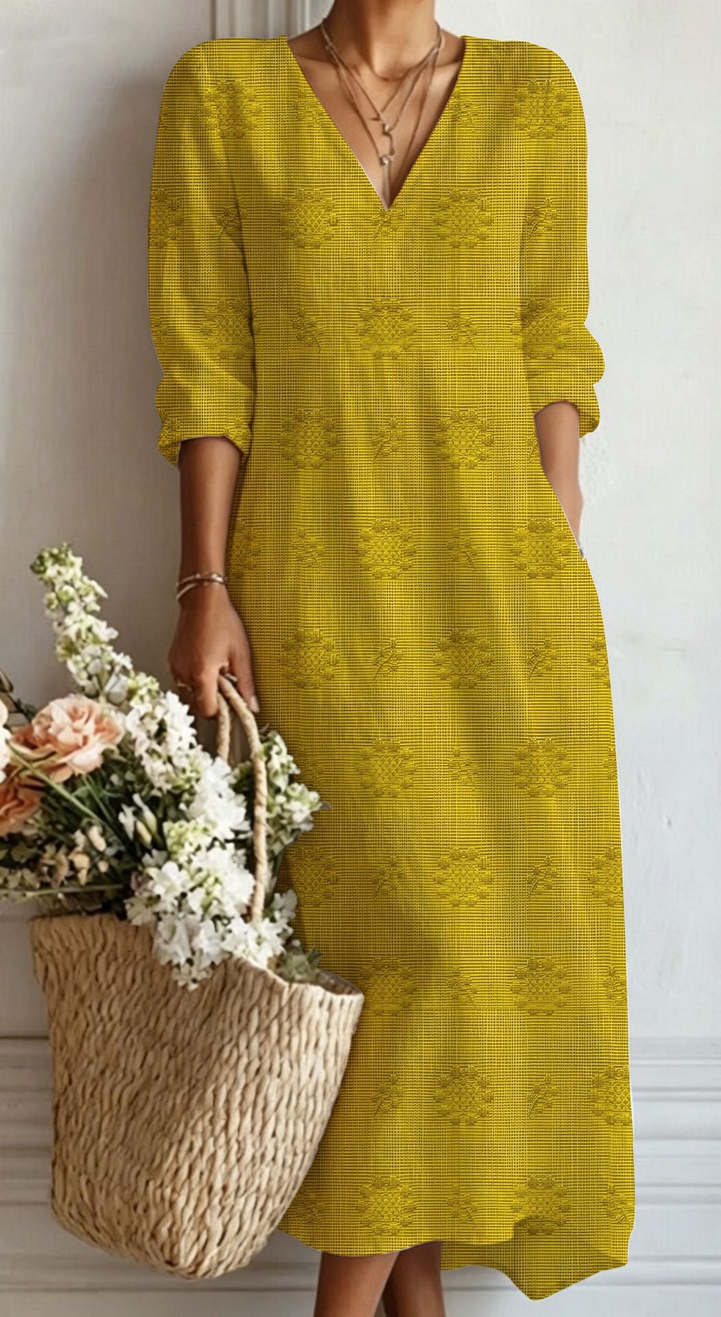 Womens V-Neck Long Sleeve Dress