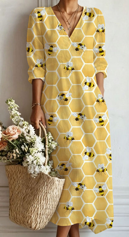 Womens V-Neck Long Sleeve Dress