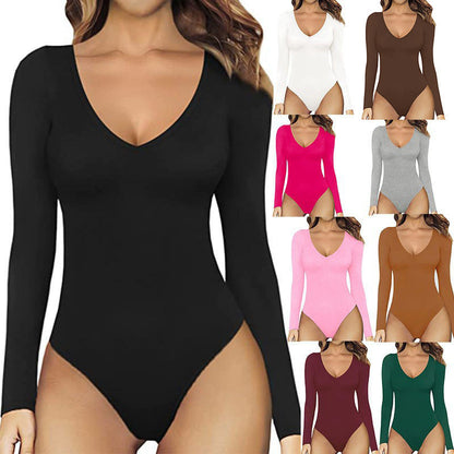 Womens V-Neck Long Sleeve Jumpsuit