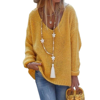 Womens V-Neck Long Sleeve Knitted Sweater