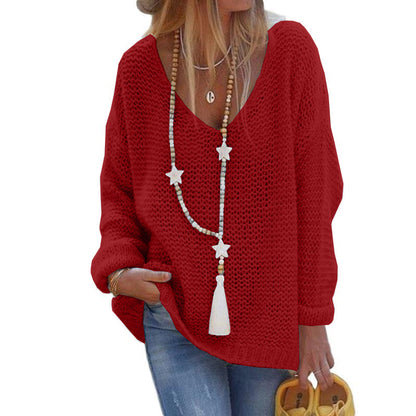 Womens V-Neck Long Sleeve Knitted Sweater