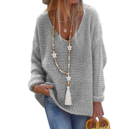 Womens V-Neck Long Sleeve Knitted Sweater