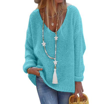 Womens V-Neck Long Sleeve Knitted Sweater