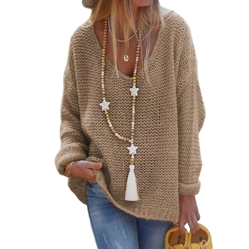 Womens V-Neck Long Sleeve Knitted Sweater
