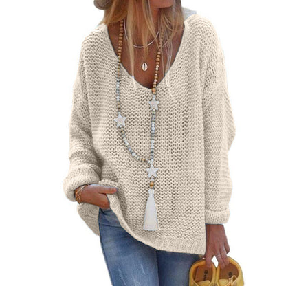 Womens V-Neck Long Sleeve Knitted Sweater