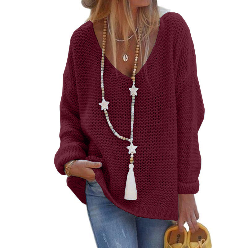 Womens V-Neck Long Sleeve Knitted Sweater