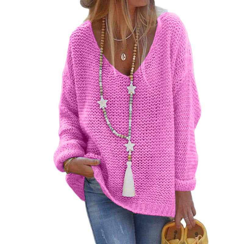 Womens V-Neck Long Sleeve Knitted Sweater
