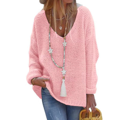 Womens V-Neck Long Sleeve Knitted Sweater