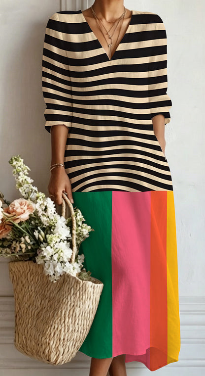 Womens V-Neck Long Sleeve Print Dress