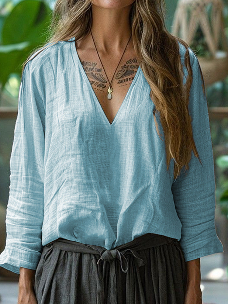 Womens V-neck Long Sleeve T-shirt