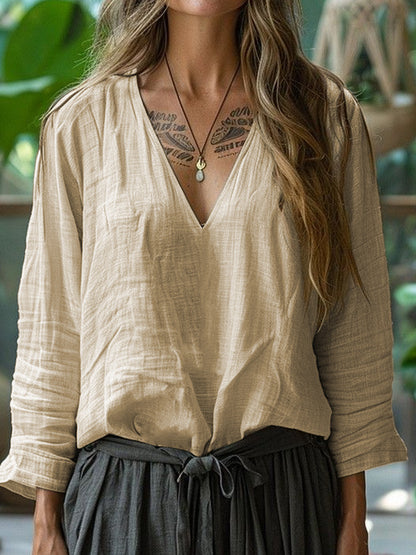 Womens V-neck Long Sleeve T-shirt