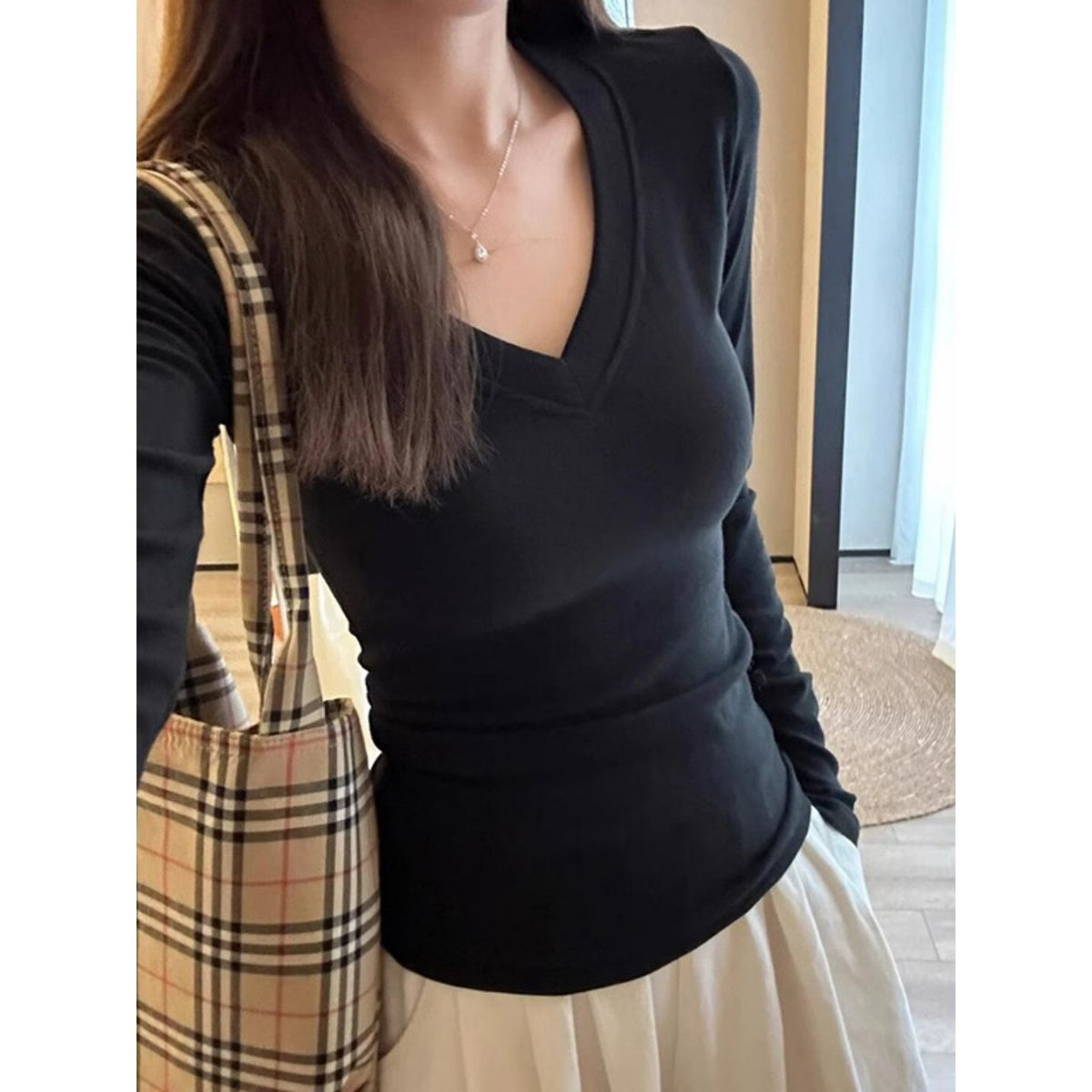 Womens V-Neck Long Sleeve Thermal T-Shirt