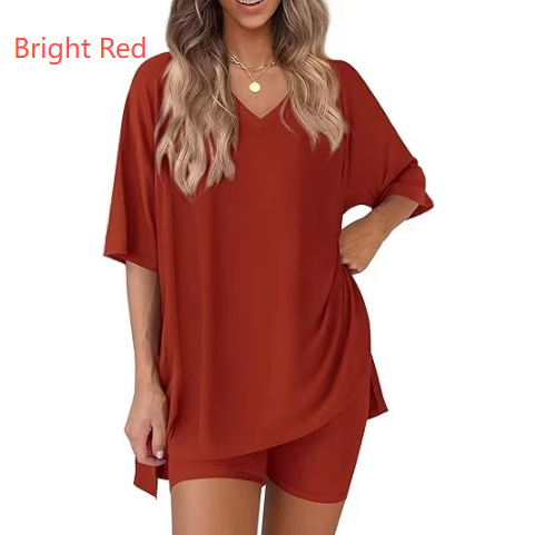 Womens V-Neck Loungewear Shorts Set