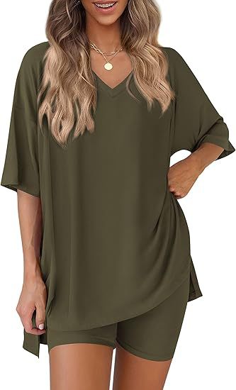 Womens V-Neck Loungewear Shorts Set