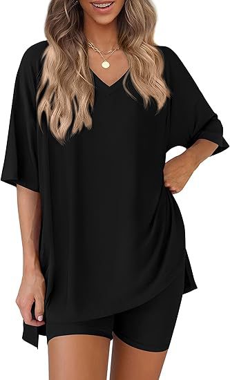 Womens V-Neck Loungewear Shorts Set
