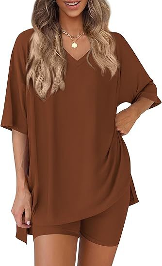 Womens V-Neck Loungewear Shorts Set