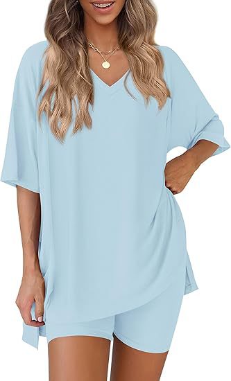 Womens V-Neck Loungewear Shorts Set