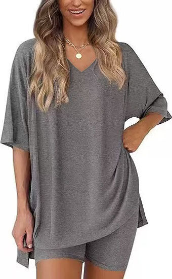 Womens V-Neck Loungewear Shorts Set