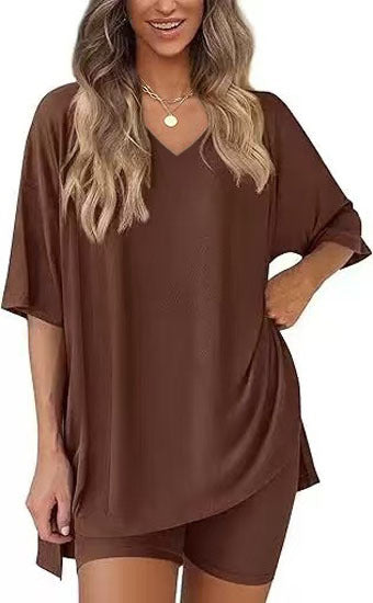 Womens V-Neck Loungewear Shorts Set