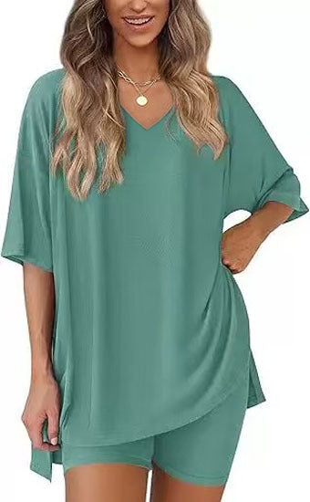 Womens V-Neck Loungewear Shorts Set