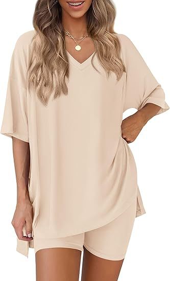 Womens V-Neck Loungewear Shorts Set